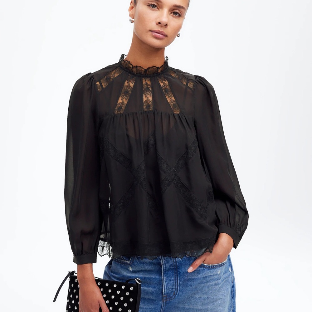 NWT Madewell Lace-Inset Top in Silk